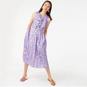 J Crew New Sleeveless Ruffle Front pleated floral midi dress in purple size 0